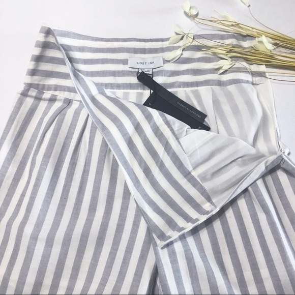 LOST INK NWT Wide Turn-Up Striped Pant in Grey/White - Picture 4 of 9